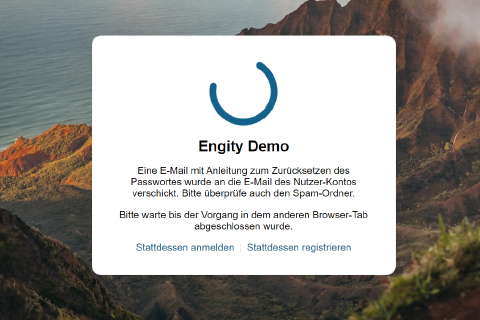 Bildschirm zum Zurücksetzen des Passworts bei Engity Screenshot der Engity-Demo zum Zurücksetzen des Passworts