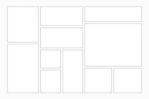 On one page, tiles of different sizes with no content are arranged in three rows.