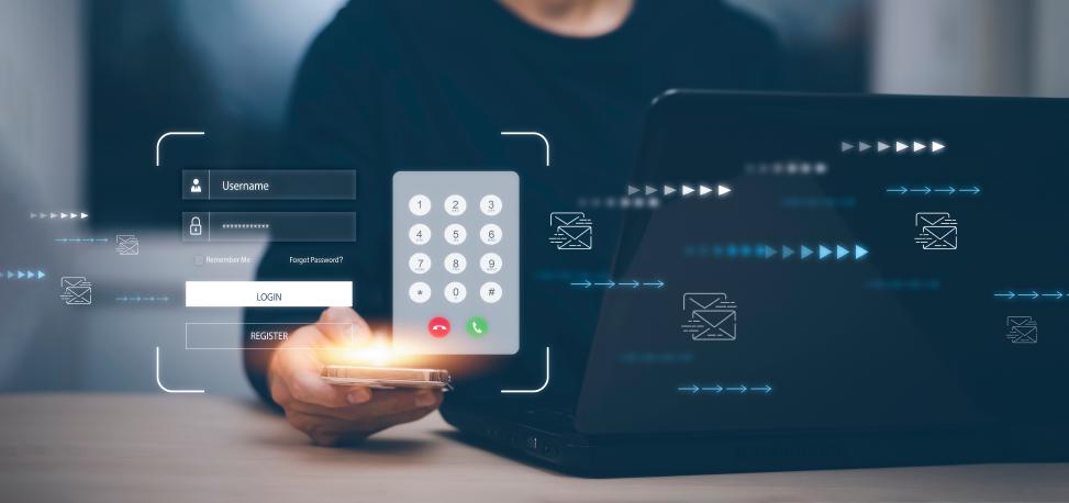 Engity-Anmeldung ohne E-Mail mit IAM Smartphone mit virtuellem Login-Display für die Anmeldung und Identifizierung des Benutzers, ohne dass ein E-Mail-Konto erforderlich ist.