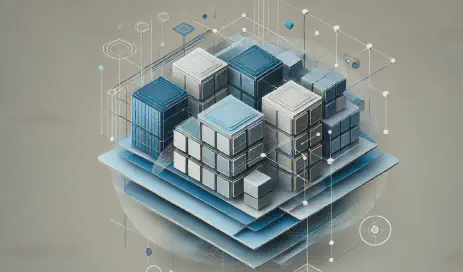 Multi-tenancy in a digital environment Layered geometric shapes of different sizes represent multi-tenancy architectures in a digital environment.