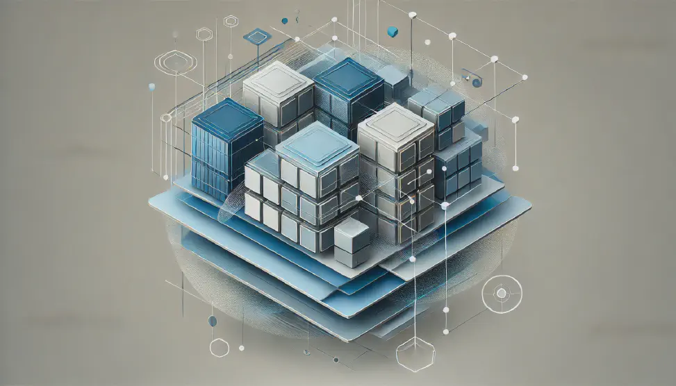 Multi-tenancy in a digital environment Layered geometric shapes of different sizes represent multi-tenancy architectures in a digital environment.