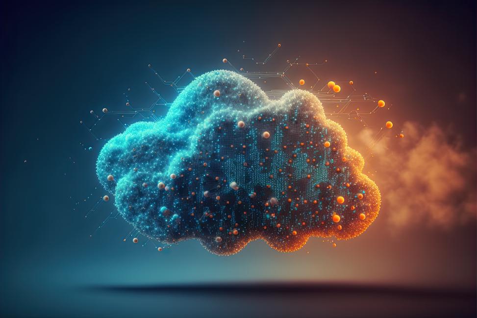 New Q3-2023 Update on EU data protection Data cloud in orange teal to symbolize data protection and cybersecurity.