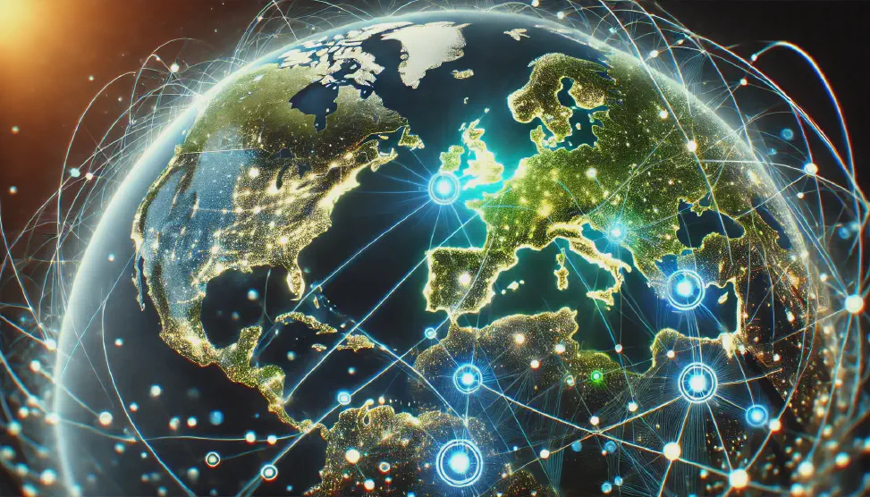 News and updates in cybersecurity and data protection for the fourth quarter of 2024 A high-resolution landscape showing an abstract visualization of data connections flowing across the globe.