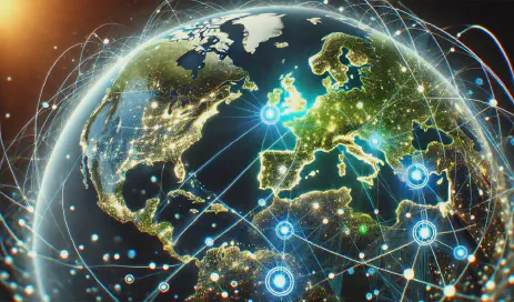 News and updates in cybersecurity and data protection for the fourth quarter of 2024 A high-resolution landscape showing an abstract visualization of data connections flowing across the globe.