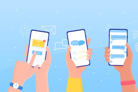 Menschen mit Smartphones, die Push-Benachrichtigungen anzeigen.