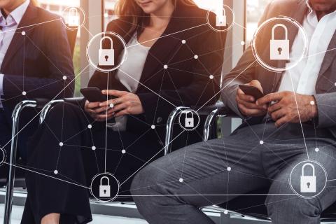 Several icons with locks are connected in a network can be interpreted as a security layer for authentication and authorization within an IAM platform.