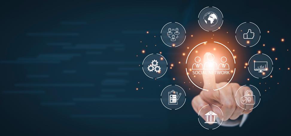 User is clicking on a social network icon to log in to his user account. Smartlinks to social networks support the direct login to the user account.