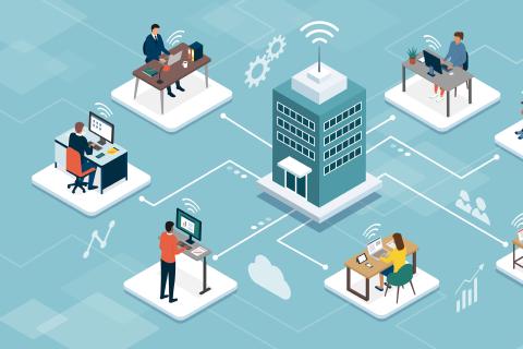 Der Zugang zum System wird durch den Ort des Nutzers administriert (wo, der Nutzer ist) und wird durch verschiedene Mitarbeiter symbolisiert, die an unterschiedlichen Stellen außerhalb des Haupthauses sich über Internetzugang ins Firmennetz einwählen.