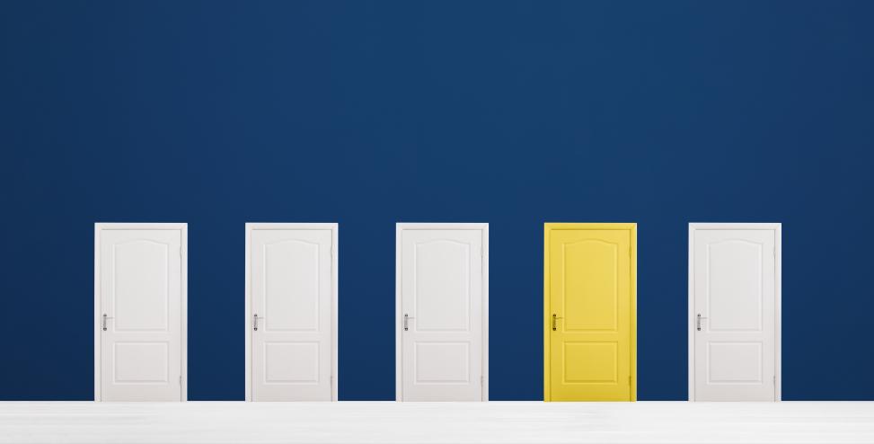 One yellow door shows Engity as the European alternative to open-source software keycloak.
