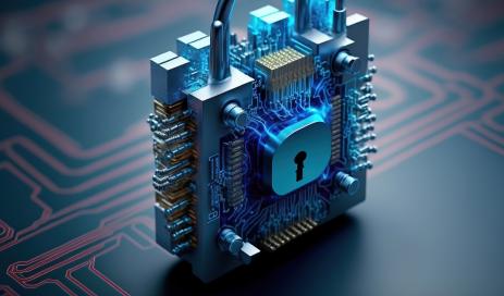 We show the updates on the latest news about EU data protection Q4-2023 An electrified padlock made with electronic components symbolizes security in cloud computing and helping to respect EU data protection regulations